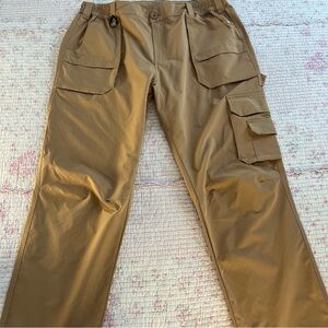 Men's brownish Cargo Pants elastic waistband lightweight many pockets  size 38